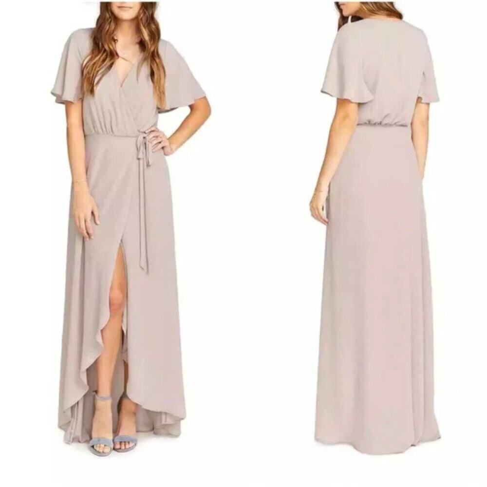 Show Me Your Mumu Sophia Wrap Dress Bridesmaid Beige Deep Ring Crisp - Picture 4 of 8